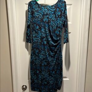 Talbots Black and Blue Sheath Dress with Cowl Neck